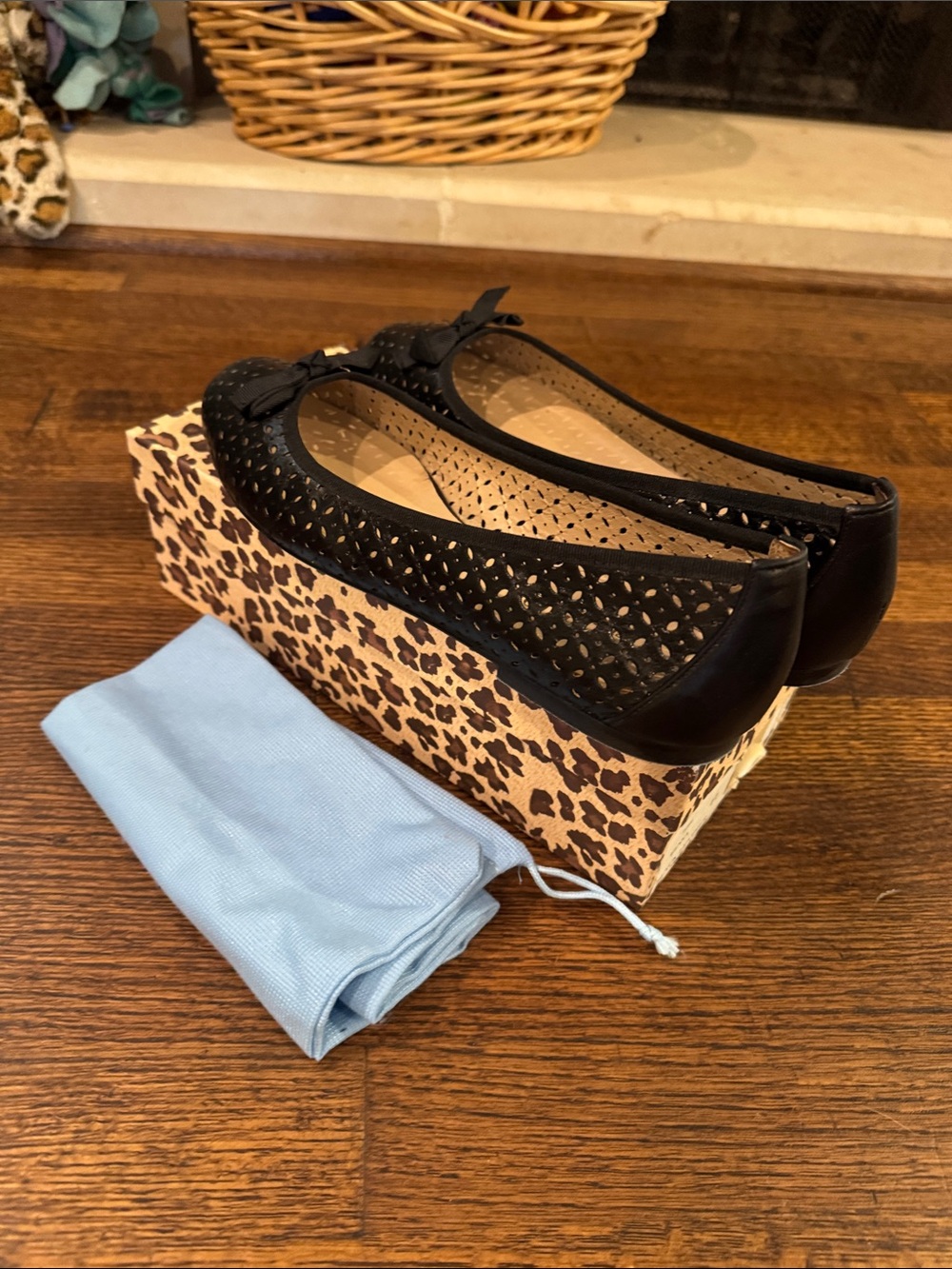 Nicky Hilton x French Sole Black Perforated Ballet Flats with Bow Detail- 11B